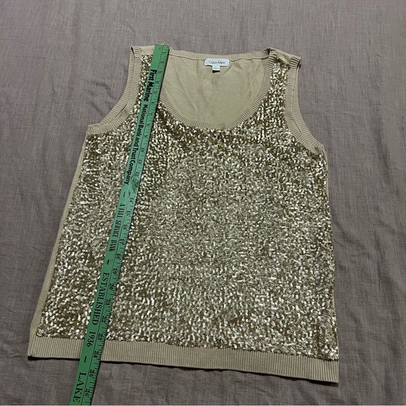 Calvin Klein Gold Sequin Tank Top Sweater Size Large Party Holiday Sparkle - Picture 6 of 7